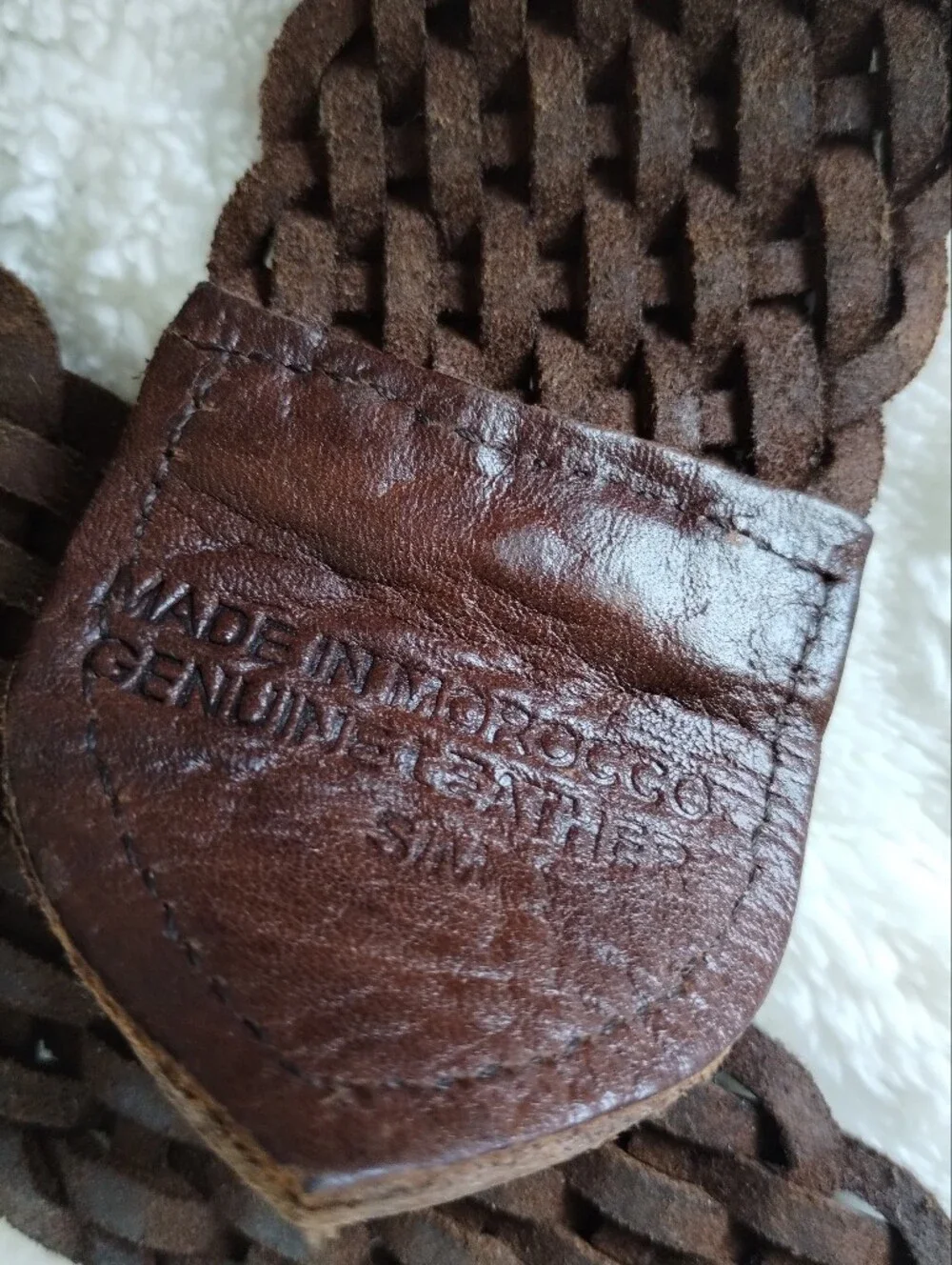 Woven Brown Leather Belt with Silver Tone Buckle S/M